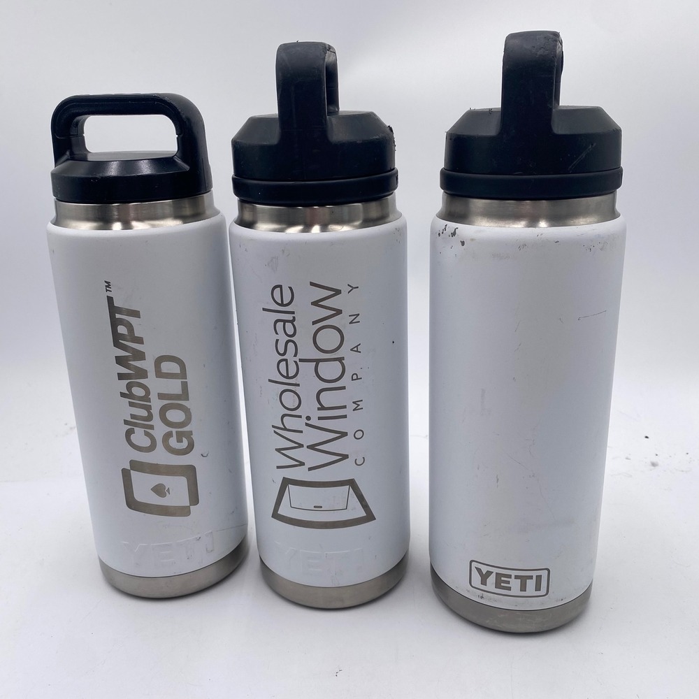 YETI Rambler 26 oz Waterโ Bottle Lot 3 White Stainless Steel Chug Cap Insulated